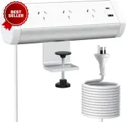 Desk Power Board, Aluminium Alloy Clamp Powerboard with USB C, 3 Outlets Desk P