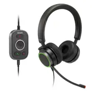 SNOM A330M Over-Ear USB-A Mono Headset, Passive Noise Cancellation, Black, USB/RJ9/3.5 Jack Cable with Call Control, Soft PU Leather