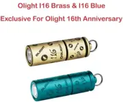 Olight i16 Olight Brass & Blue USB-C Rechargeable Keychain Flashlight, 180 Lumen