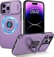 DOMAVER for iPhone 14 Pro Max 6.7" Case with Magnetic Rotatable Kickstand & Slide Camera Cover, [Compatible with MagSafe], Heavy Duty Shockproof Case for iPhone 14 Pro Max 6.7", Purple