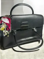 Love Moschino black tote Handbag Faux Leather Logo Scarf Dustbag Classic Career