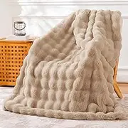 Faux Fur Throw Blanket Fleece Bubble Blanket, Soft,Cozy and Thick blanket Plush Fluffy Blanket for Couch Chair Bed 51x63 Inches Beige