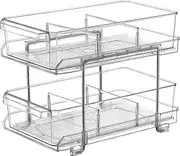 2 Tier Clear Organiser with Dividers, Acrylic Under Sink Storage Kitchen Pantry Organizer