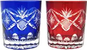 Sumida Edo Kirikokan TO-401-402 Old Glass Pair, Fish in Luminous Red