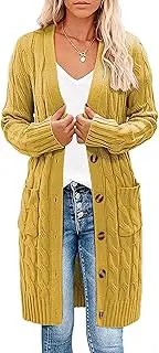 [KEOYA] Women's Long Sleeve Open Front Cardigan with Pockets Fall Winter Cable Knit Cardigan Outwear Sweater