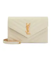 [Saint Laurent] Saint Laurent Cassandre leather wallet on chain One Size white