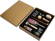 Feather Pen, Vintage Dip Pen, Feather Dip Pen Set for Writing Couple Elder Gift Stainless Steel Wood(Red)