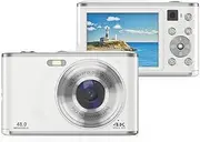 Digital Camera, 48MP 4K Ultra HD Dual Lens 16x Zoom Autofocus Anti Shake Vlogging Camera with 2.4 Inch IPS Display Screen, Compact Travel Camera for Beginner (White)