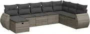 vidaXL 8-Piece Outdoor Garden Sofa Set - Grey Poly Rattan Modular Patio Lounge with Cushions Storage