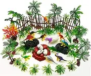 56 Pieces Dinosaurs Cake Decorations,Dinosaurs Toys Set, Model Trees with Bases Dinosaur Eggs and Nest,Kids Dinosaurs Toys Set for Boys and Girls