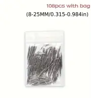 108PCS Watch PINS SPRING BARS Band Stainless Steel Strap Links 8-25mm Mixed Bag