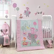 Bedtime Originals Twinkle Toes Jungle Elephant 3 Piece Bedding Set, Pink/White