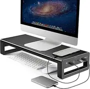 USB 3.0 Monitor Stand, Metal Monitor Riser with Hub, Support Transfer Data, Keyboard and Mouse Storage Desk Organizer for Laptop,Computer,Notebook,MacBook(Monitor Size Up to 27 inches)