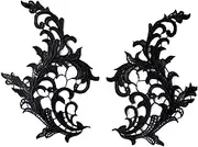 1 Pair Lace Appliques, Floral Embroidery Patches, Fine Sew on Flower Embroidery Appliques, Lace Trims for Clothes, Dress, Black