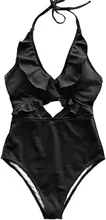 [HANRUO] Women One Piece Swimwear Lace Up Swimsuit Padded Bikini Ladies Swimsuit Bathing Suit Beachwear (Color : Black, Size : L)