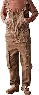 [Rexcyril] Men's Bib Overalls Loose Fit Baggy Casual Workwear Fashion Lightweight Sloppy Coveralls with Cargo Pockets, Brown, 34