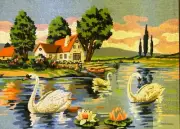 Printed Canvas or Threads Kit for Needlepoint Tapestry "Swan Lake" D450