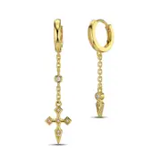 ANYCO Earrings 925 Silver Diamond Cross Dangle Drop Style Fashion Accessories