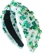 [Generic] St. Patrick's Day Headbands for Women, St. Patrick's Day Headbands for Girls, Knotted Clover Headband | St Patrick's Day Headbands, Green Shamrock Headband, Rhinestone In, Wide Top Knot for