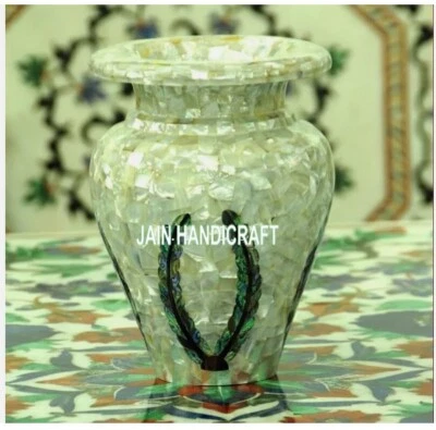 21" Marble Vase Pot, white mop inlay Vase Pot, Home Decor Art & Collectibles A