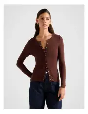 [Forever New] Bridie Wool Blend Button Through Top in Brown