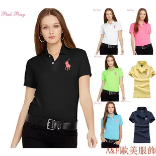 【歐美服飾】女生 素色 POLO衫 Pink Pony Polo 粉色刺繡大馬 短袖POLO衫 翻領短T 網眼純棉