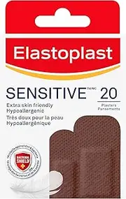 Elastoplast Sensitive Skin Tone Plasters - Dark (20 Pack) | Hypoallergenic | Suitable for Sensitive Skin | Strong Adhesive Power | Gentle Removal | Flexible & Breathable Material