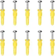 Wall Plugs， 50pcs 6mmx32mm Plastic Expansion Pipe Column Anchor Wall with Screws Yellow for Home Garden DIY Application