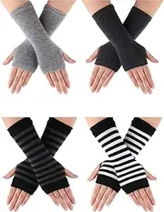 [SATINIOR] 4 Pairs Wrist Fingerless Gloves with Thumb Hole Unisex Cashmere Warm Gloves