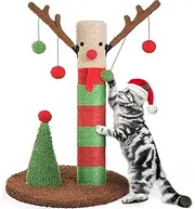 BOLUO Christmas Cat Scratching Post Deer Cat Trees for Adult Cats Scratcher Cute Toy Kitten Kitty Sisal Scratch with Teaser Ball Indoor 25 inch