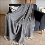 Linen & Cotton Classic Merino Wool Blanket, Cuddly Blanket with Herringbone Pattern, 100% Merino Wool, Grey (140 x 200 cm), Sofa Blanket, Bedspread, Throw, Virgin Wool, Plaid Sofa