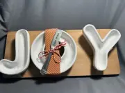New with Tags Mud Pie Joy Tidbit Wood Set, board 6" x 14 1/4", BROWN Serving