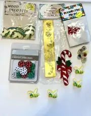 Junk Drawer Lot of Vtg Craft Stencil Christmas Deco’s Wood Bees Rocking Horses