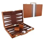 Backgammon Set - Classic Board Game with Premium Leather Case - Portable
