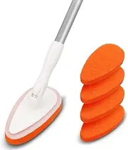 [Qaestfy] Shower Bathtub Tub Tile Scrubber Cleaning Brush with 51'' Handle, 5 Non-Scratch Scouring Pads, Adjustable Long Handled Scrub Brush for Cleaning Shower Bathroom Vessel Sinks Wall Floor, QAE027