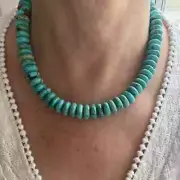 Blue Green Kingman Turquoise Necklace | 14mm Rondelle Beads | Silver or Gold Fil