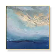 50Cmx50cm Abstract Gold Blue Square Size Frame Canvas Wall Art