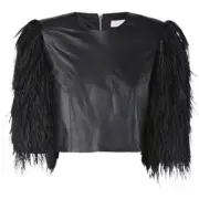 NEW RRP $800 Sass & Bide DUSK SHADOW Leather + Feather Capelet Size 36 Free Post
