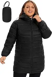 [ANOTHER CHOICE] Plus Size Packable Puffer Jacket for Women, Lightweight Quilted Puffer Coat with Hood