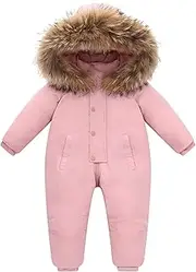 [Fewlby] Baby Snowsuit Infant Baby Boys Girls Romper Winter Down Jacket Hooded One-Piece Outwear Toddler Jumpsuit, 9-21 Months