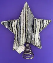 Holiday Star Christmas Tree Topper fabric tapestry blue beige gold stripe SALE!