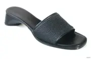 ERIC JAVITS black straw leather braided mules 7 slides flats comfortable new
