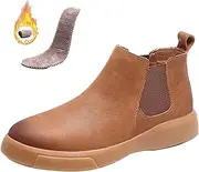 [Vimlo] Men's High Top Leather Elastic Chelsea Boot Slip-On Barefoot Casual Flat Walking Booties Casual Work Dress Ankle Boots(Brown Velvet,41)