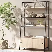 Artiss Bookshelf, 3 Tier Book Shelf Corner Wall Shelves Display Bookcase Bookshelves Storage Rack with 2 Cabinet for Home Living Room Bedroom Office Furniture, Sturdy Base Oak