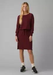 NEW prAna MAROON SUNRISE RAGLAN SLEEVE DRAWSTRING WAIST DRESS SZ S SMALL