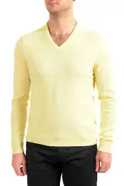 Malo Optimum Men's Yellow Wool Cashmere V-Neck Pullover Sweater