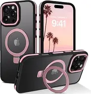 DUEDUE Magnetic Case for iPhone 16 Pro Max 6.9" with Kickstand [Compatible with MagSafe], Ring Holder Slim Translucent Shockproof Durable iPhone 16 Pro Max Cover (2024), Pink