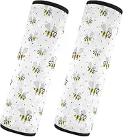 Car Seat Belt Pads 2 Pack Breathable Car Seatbelt Shoulder Cover Camera Bag Strap Cover Car Accessories for Adults Child Kids S Cute Bees Happy Good Luck Pattern Polka Dots