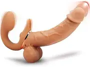 Strapless Strap On Thrusting Dildo Female Sex Toy with 9 Modes, Realistic G Spot Double Ended Dildo Vibrator Clit Stimulator Vibrating Butt Plug, Adult Anal Sex Toys for Women Lesbian Couples