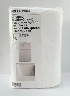 Ikea OFELIA VASS Full/Queen Duvet Cover w/ Pillowcases Dobby Woven Bed Set White